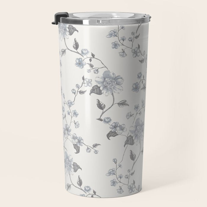 Vintage Floral - Grey Blue Travel Mug Gallery Image 3