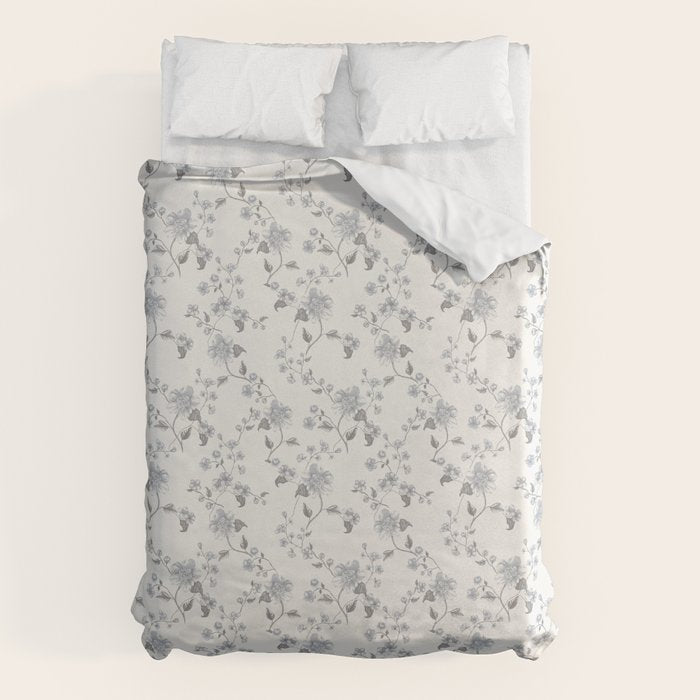 Vintage Floral - Grey Blue Duvet Cover Gallery Image 6