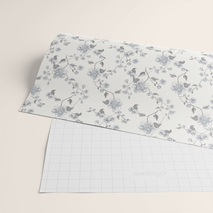 Vintage Floral - Grey Blue Wrapping Paper Gallery Image 2