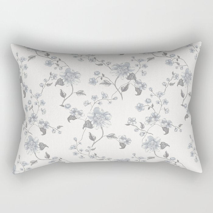 Vintage Floral - Grey Blue Rectangular Pillow Gallery Image 2