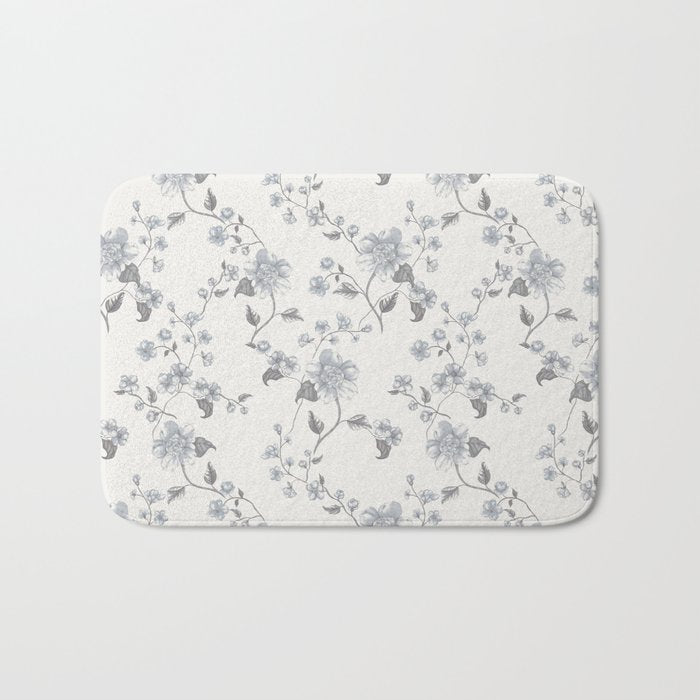 Vintage Floral - Grey Blue Bath Mat Gallery Image 1