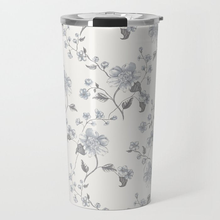 Vintage Floral - Grey Blue Travel Mug Gallery Image 1