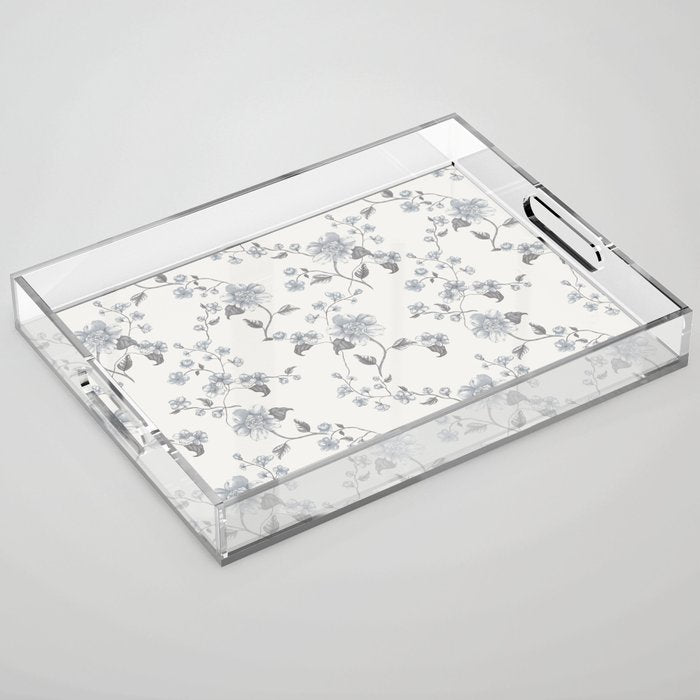 Vintage Floral - Grey Blue Acrylic Tray Gallery Image 1