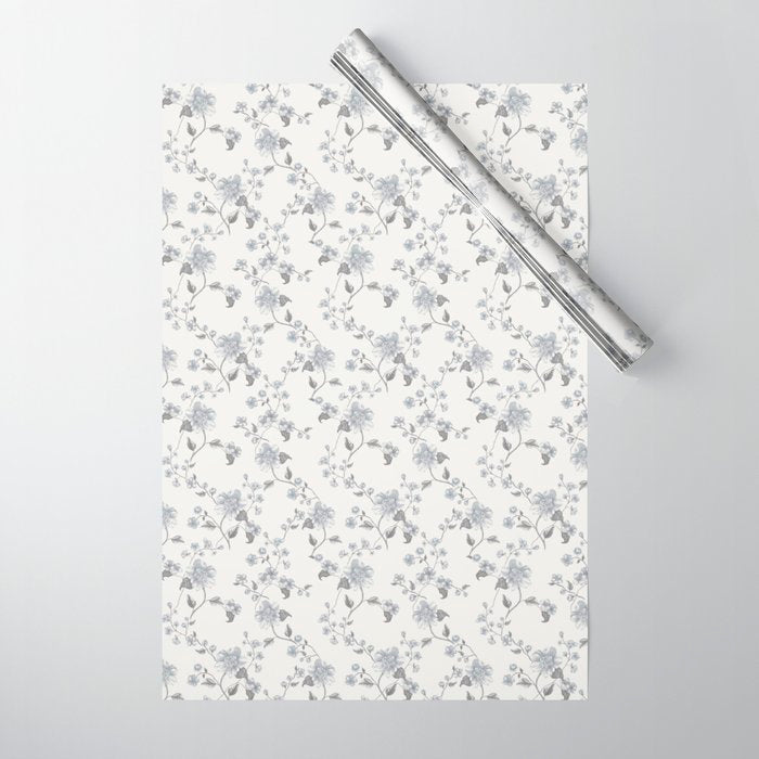 Vintage Floral - Grey Blue Wrapping Paper Gallery Image 1