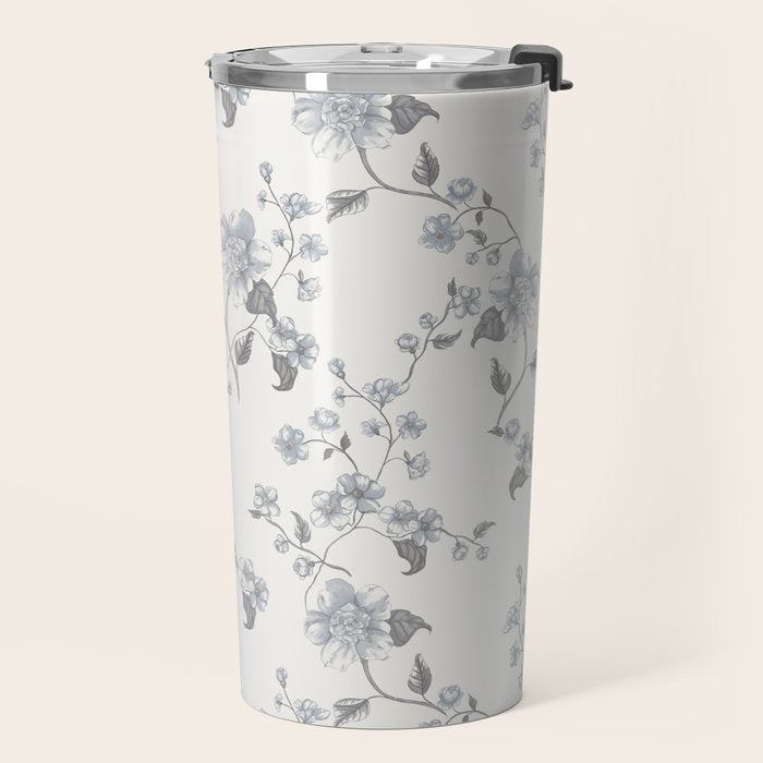 Vintage Floral - Grey Blue Travel Mug Gallery Image 2