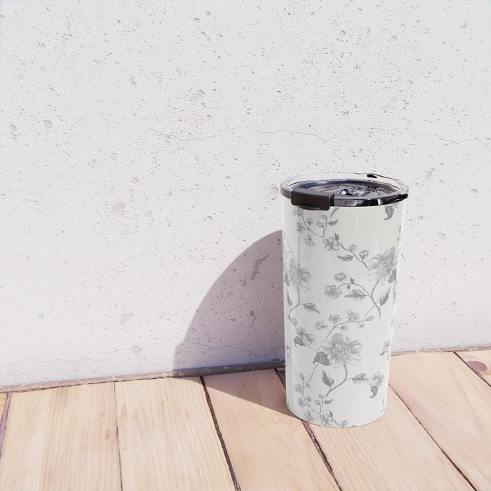 Vintage Floral - Grey Blue Travel Mug Gallery Image 4