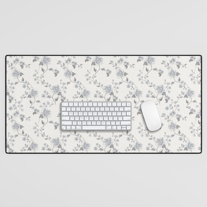 Vintage Floral - Grey Blue Desk Mat Gallery Image 1