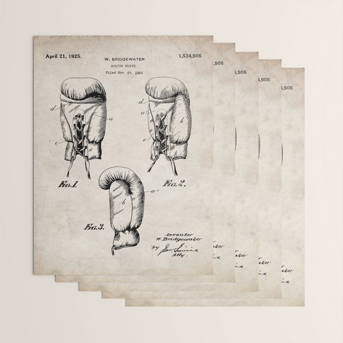 Boxing Gloves Patent - Boxer Trainer Coach Gym Art - Antique Wrapping Paper Gallery Image 3