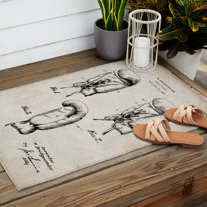 Boxing Gloves Patent - Boxer Trainer Coach Gym Art - Antique Outdoor Rug Gallery Image 2
