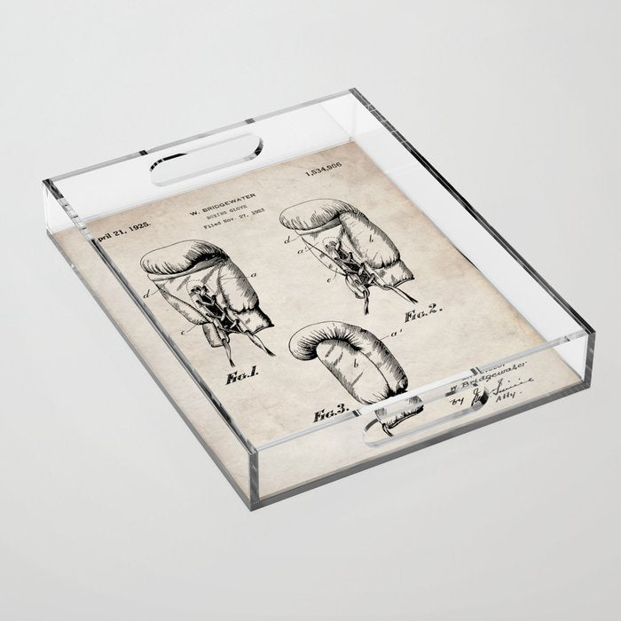 Boxing Gloves Patent - Boxer Trainer Coach Gym Art - Antique Acrylic Tray Gallery Image 1