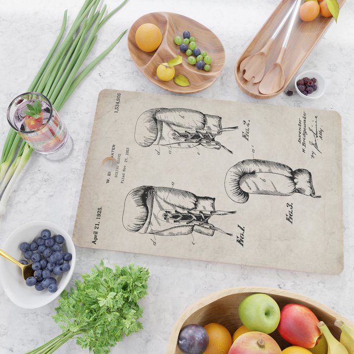 Boxing Gloves Patent - Boxer Trainer Coach Gym Art - Antique Cutting Board Gallery Image 2