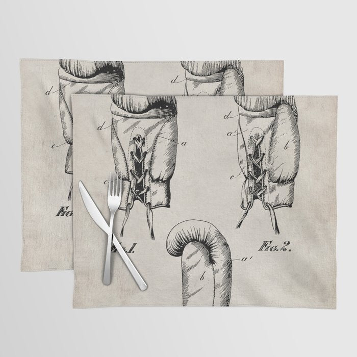 Boxing Gloves Patent - Boxer Trainer Coach Gym Art - Antique Placemat Gallery Image 1
