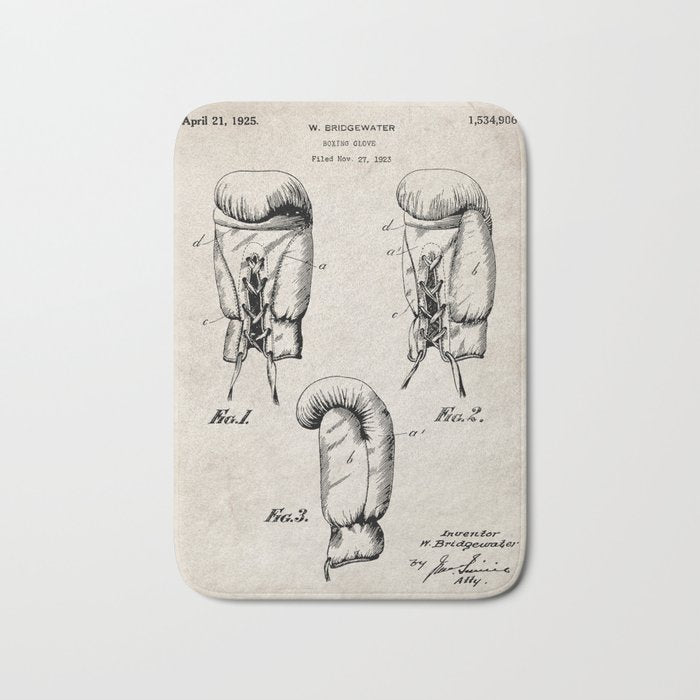 Boxing Gloves Patent - Boxer Trainer Coach Gym Art - Antique Bath Mat