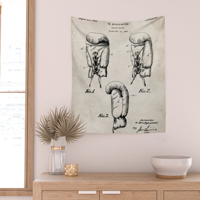 Boxing Gloves Patent - Boxer Trainer Coach Gym Art - Antique Wall Tapestry Gallery Image 2