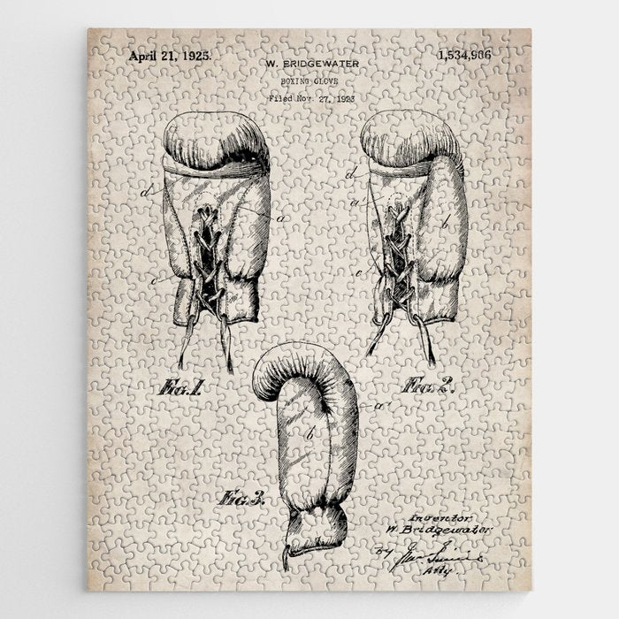 Boxing Gloves Patent - Boxer Trainer Coach Gym Art - Antique Jigsaw Puzzle Gallery Image 1