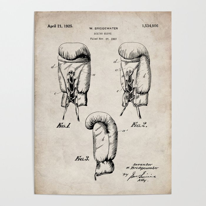 Boxing Gloves Patent - Boxer Trainer Coach Gym Art - Antique Poster Gallery Image 4