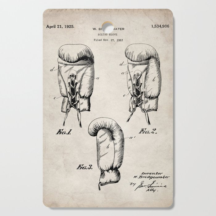 Boxing Gloves Patent - Boxer Trainer Coach Gym Art - Antique Cutting Board Gallery Image 1