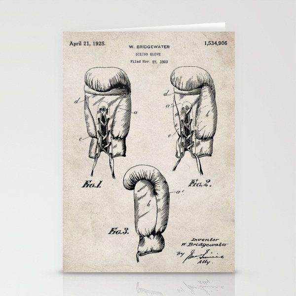 Boxing Gloves Patent - Boxer Trainer Coach Gym Art - Antique Stationery Card Gallery Image 1