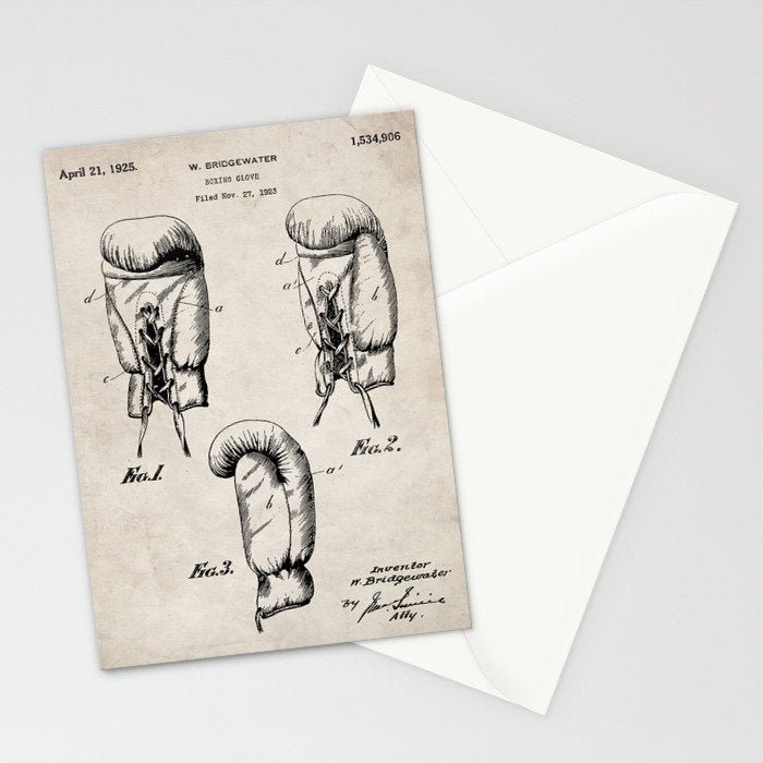 Boxing Gloves Patent - Boxer Trainer Coach Gym Art - Antique Stationery Card Gallery Image 2