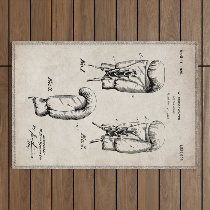 Boxing Gloves Patent - Boxer Trainer Coach Gym Art - Antique Outdoor Rug Gallery Image 1
