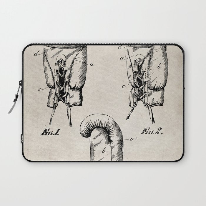 Boxing Gloves Patent - Boxer Trainer Coach Gym Art - Antique Laptop Sleeve Gallery Image 1