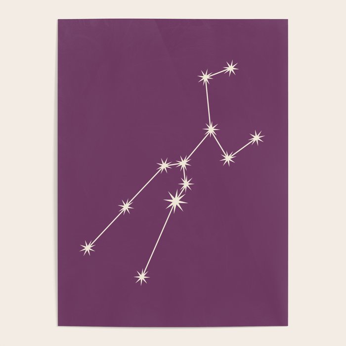 Taurus Zodiac Star Constellation Line Art Mauve Purple Poster Gallery Image 4