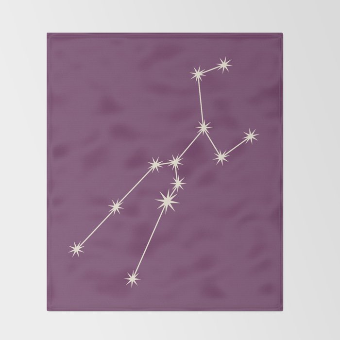 Taurus Zodiac Star Constellation Line Art Mauve Purple Throw Blanket Gallery Image 2