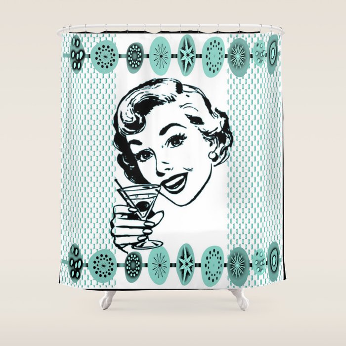 Mid-Century Modern Art Cocktail Teal Shower Curtain Gallery Image 1