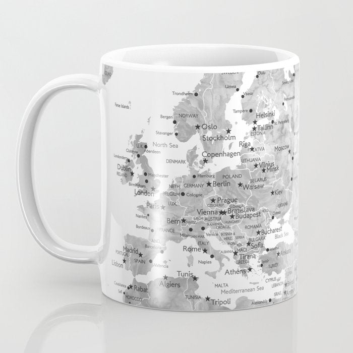 We travel not to escape life grayscale world map Coffee Mug Gallery Image 3