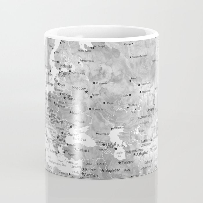 We travel not to escape life grayscale world map Coffee Mug Gallery Image 4