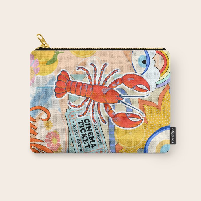 Eclectic Boho Summer Poster ,Good Vibes, Citrus, Sea Life Carry All Pouch Gallery Image 1