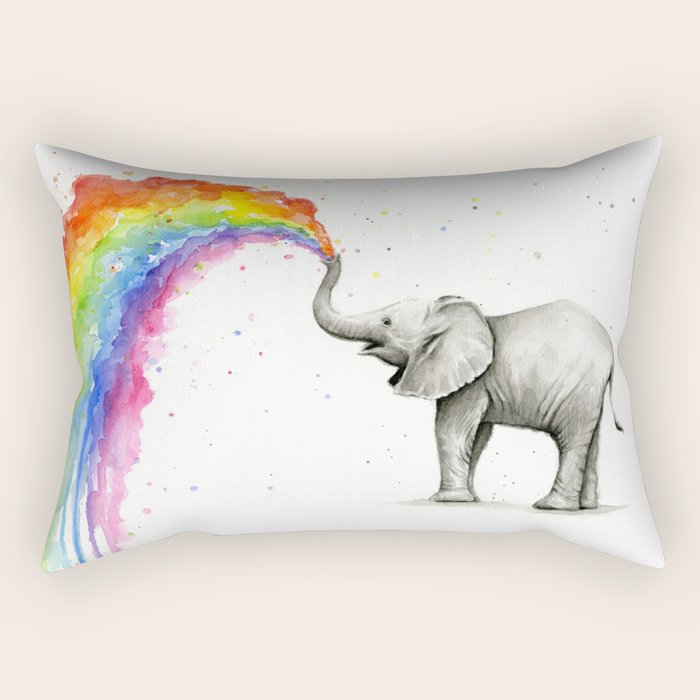 Baby Elephant Spraying Rainbow Rectangular Pillow Gallery Image 1
