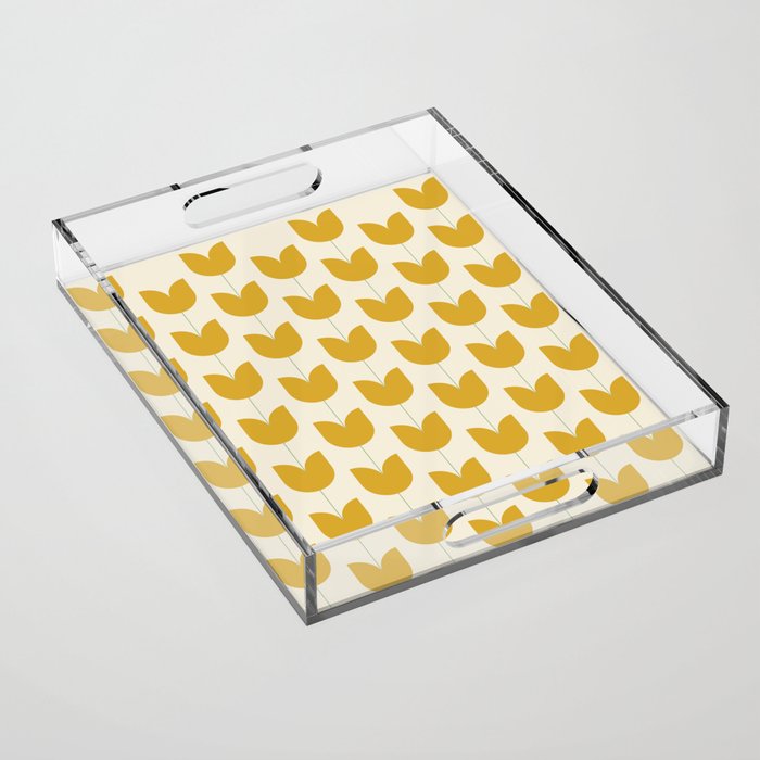 Spring Tulips II Yellow Mid Century Flowers Acrylic Tray Gallery Image 1
