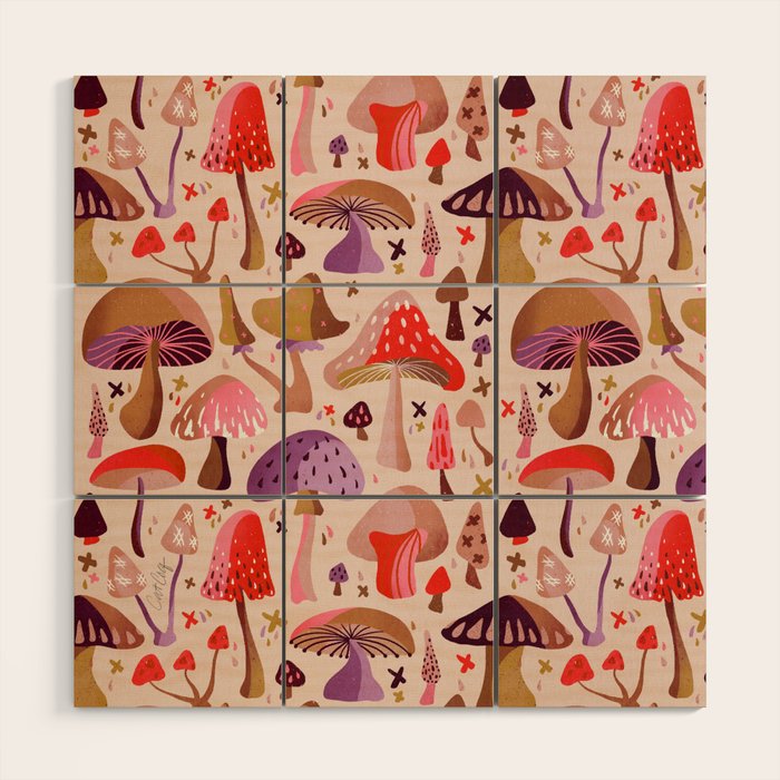 Mushroom Collection â Pink Wood Wall Art Gallery Image 1