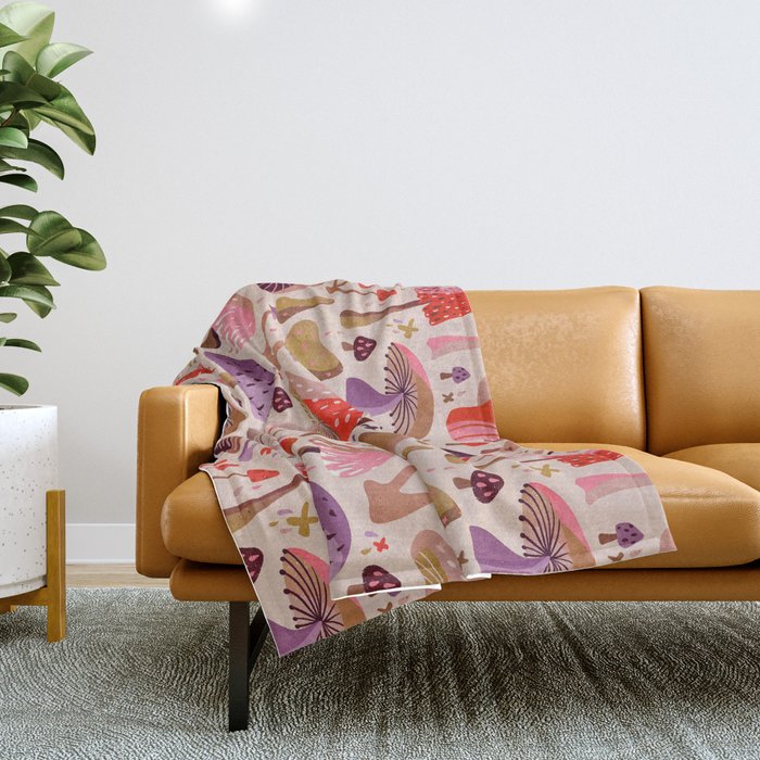 Mushroom Collection â Pink Throw Blanket Gallery Image 1