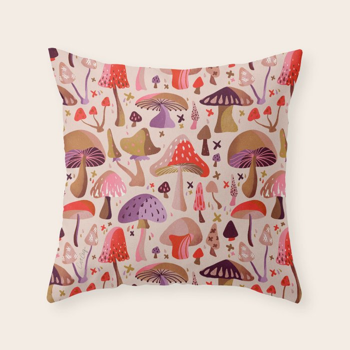 Mushroom Collection â Pink Throw Pillow Gallery Image 1