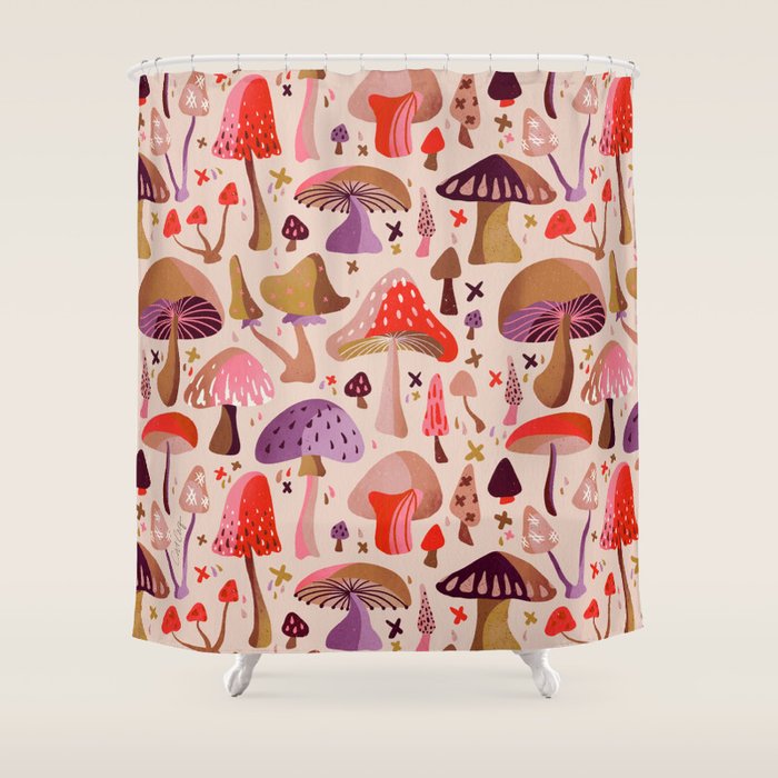 Mushroom Collection â Pink Shower Curtain Gallery Image 1
