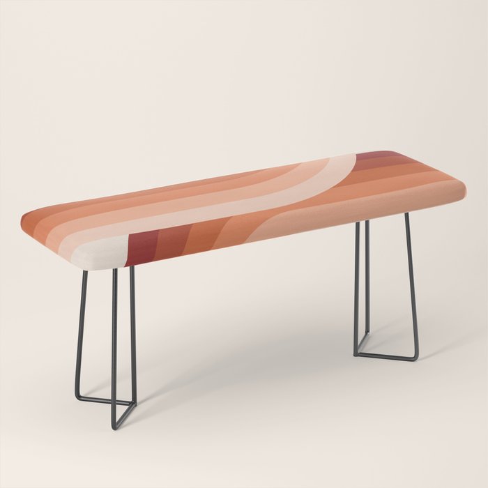Mid Century Modern Geometric 89 in Terracotta Shades (Rainbow Abstract) Bench Gallery Image 1