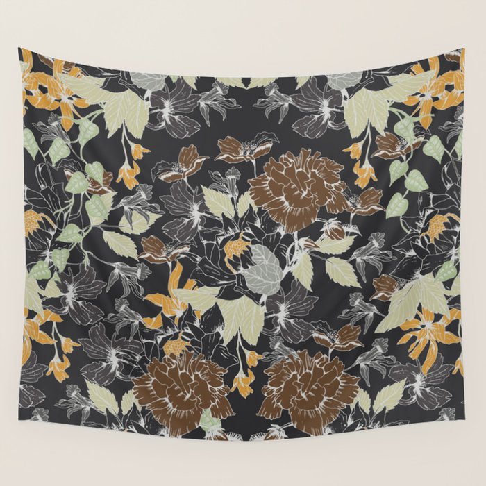 Vintage Midnight Florals Wall Tapestry Gallery Image 1