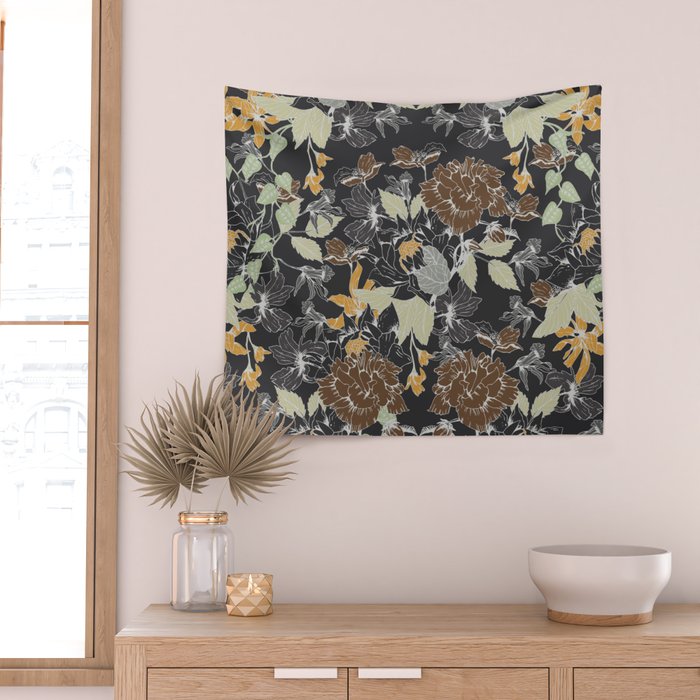 Vintage Midnight Florals Wall Tapestry Gallery Image 2