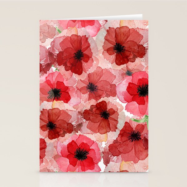 Pressed Poppy Blossom Pattern Stationery Card Gallery Image 1
