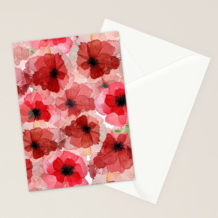 Pressed Poppy Blossom Pattern Stationery Card Gallery Image 2