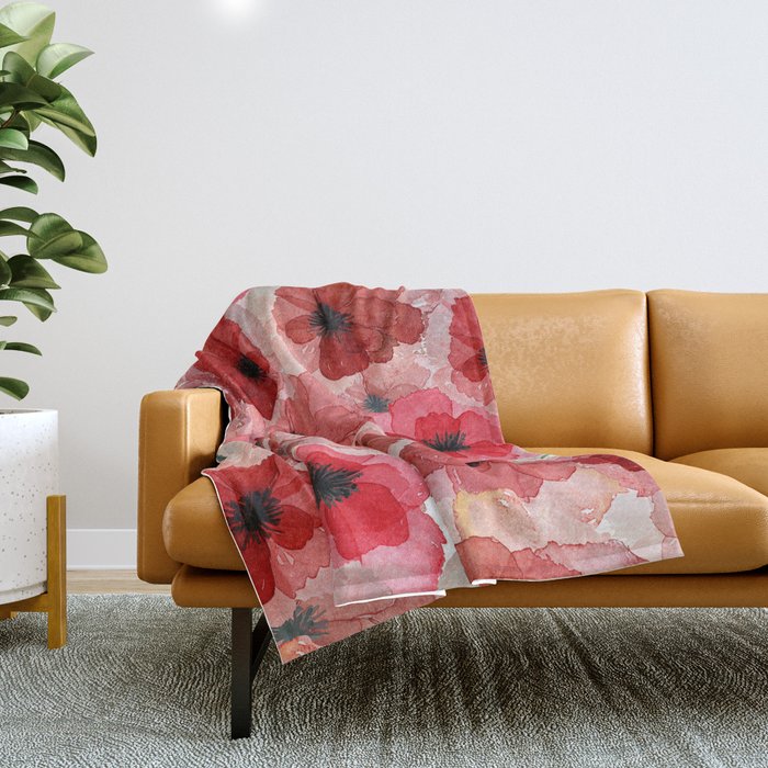 Pressed Poppy Blossom Pattern Throw Blanket Gallery Image 1