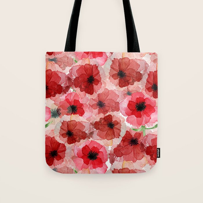 Pressed Poppy Blossom Pattern Tote Bag Gallery Image 1