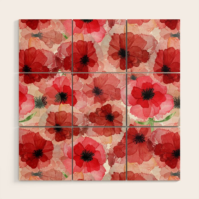 Pressed Poppy Blossom Pattern Wood Wall Art Gallery Image 1