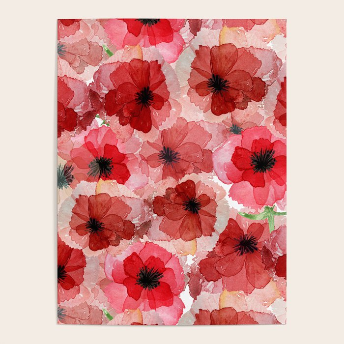 Pressed Poppy Blossom Pattern Poster Gallery Image 1