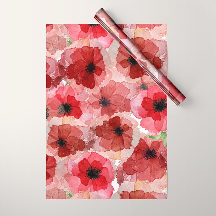 Pressed Poppy Blossom Pattern Wrapping Paper Gallery Image 1