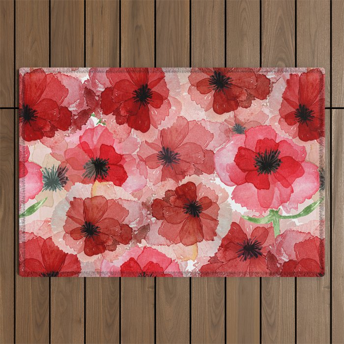 Pressed Poppy Blossom Pattern Outdoor Rug Gallery Image 1