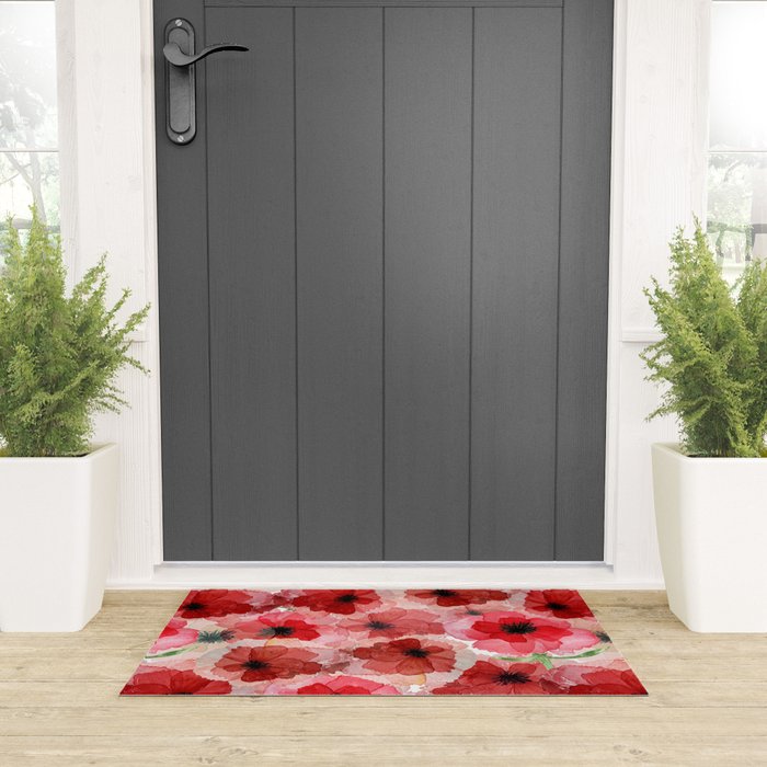 Pressed Poppy Blossom Pattern Welcome Mat Gallery Image 3
