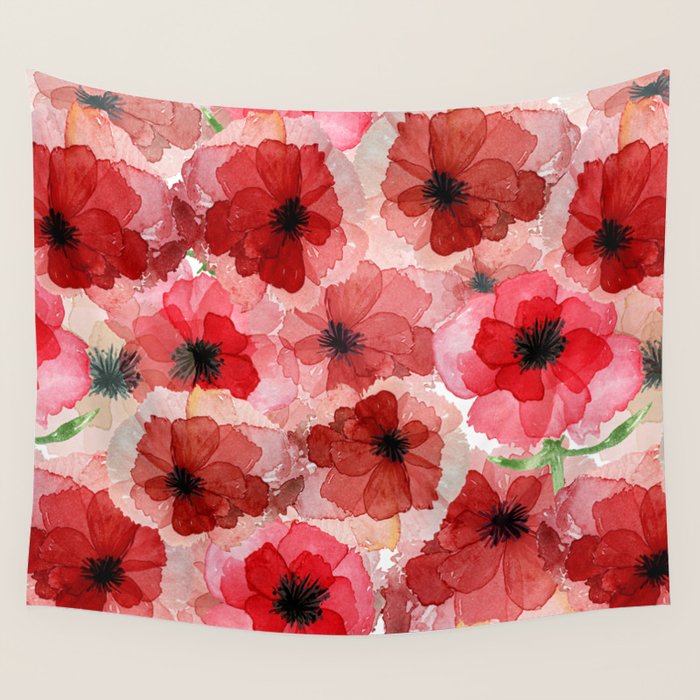 Pressed Poppy Blossom Pattern Wall Tapestry Gallery Image 4